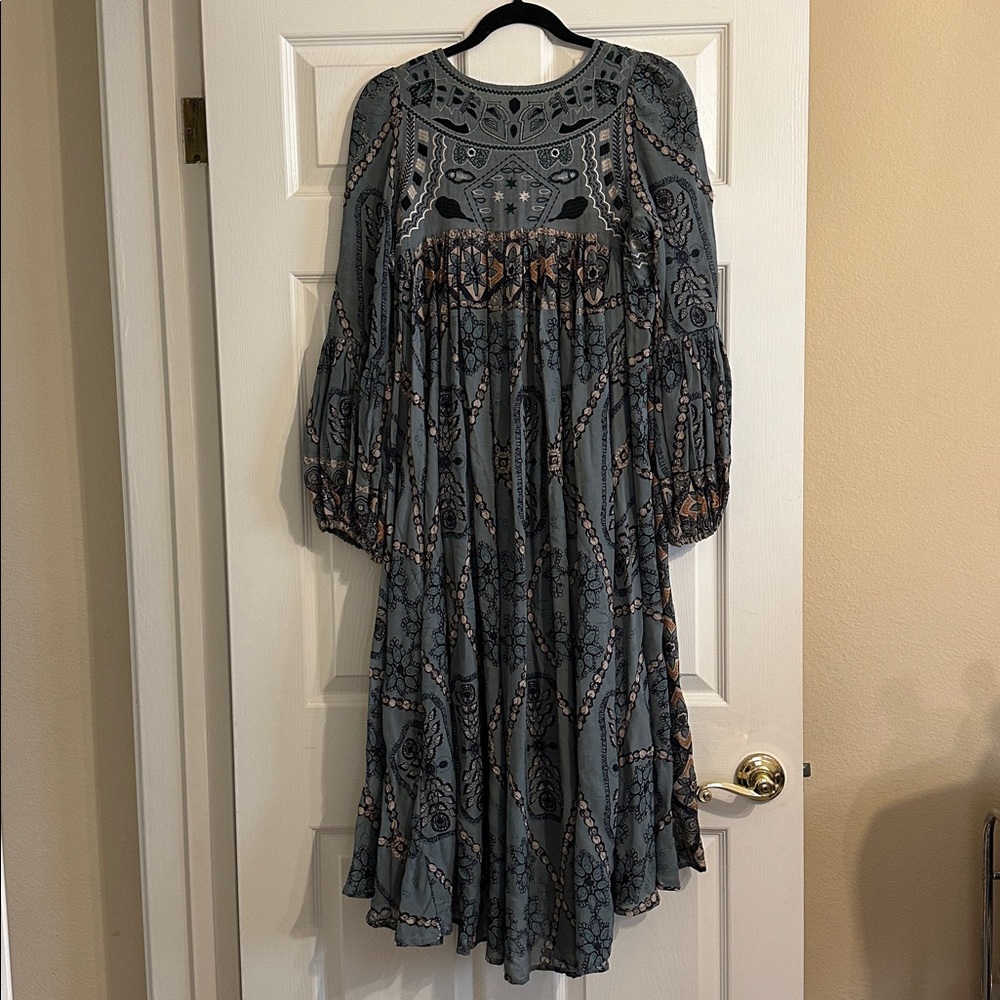 Free People Pink City Midi Dress Boho Embroidered - Picture 7 of 7